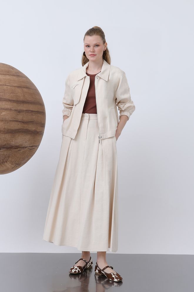 Puane Rokpak Met Verborgen Gewatteerde Ritssluiting Cream Groothandel Kleding Casual