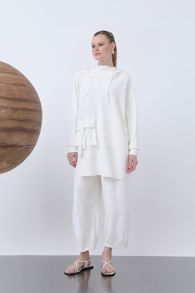 Puane Pocket Detailed Double Set Ecru Wholesale Clothing Casual