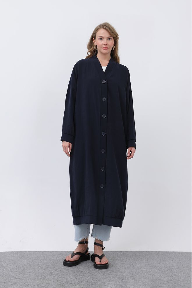 Puane Μπλε Μαρέν Κομψό Oversized Τουνίκ Με V λαιμόκοψη Και Κουμπιά Χονδρικό εμπόριο ενδυμάτων Απλό