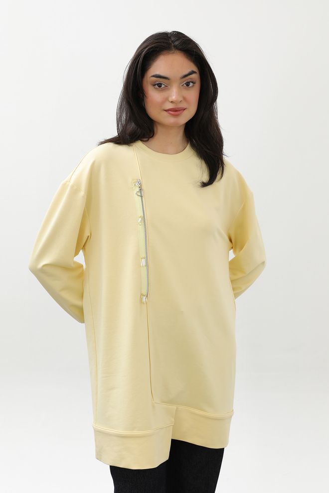 Puane Geel Tuniek Met Oversized Pasvorm En Ritssluiting Groothandel Kleding Casual