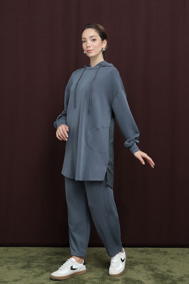 Puane Gri Casual Spor Oversize Jogger Set Toptan Giyim Tesettür