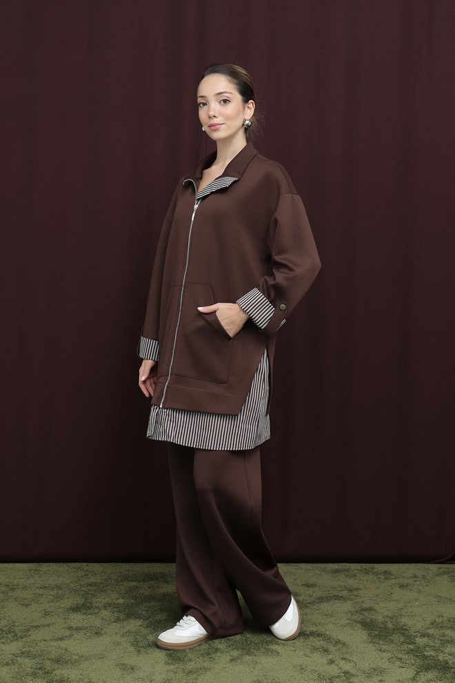 Puane Bruin Stijlvol Oversized Palazzo Set Groothandel Kleding Bescheiden