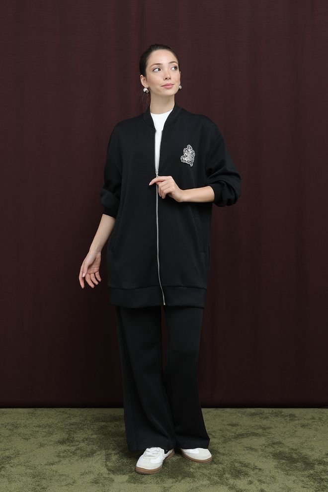 Puane Set Zwart Casual Sport Groothandel Kleding Casual