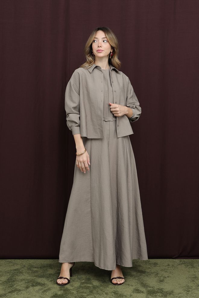 Puane Vestito Cachi A line Con Scollo Tondo E Maniche Regolari Abbigliamento all'ingrosso Modesto