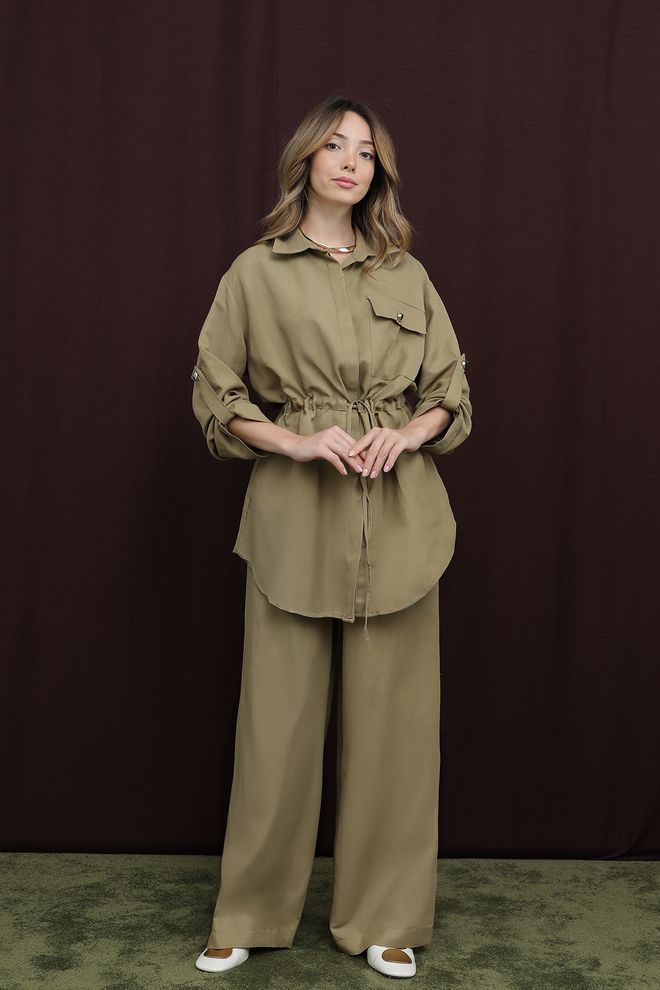 Puane Conjunto Modesto Casual Elegante Cáqui Roupas por atacado Modesto