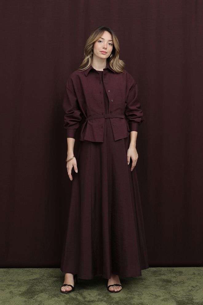 Puane Vestito Elegante Bordeaux A Linea Abbigliamento all'ingrosso Modesto