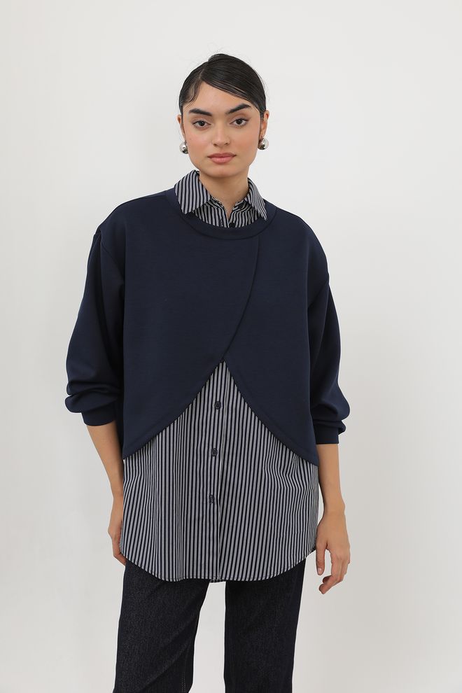 Puane Gestreepte Tuniek Voor Dames Met Gedetailleerde Details Groothandel Kleding 0