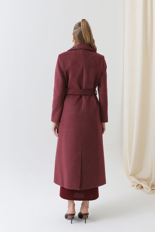 Puane Eleganten Bordo Ozek Kroj Enoprsni Plašč Oblačila na debelo Delo