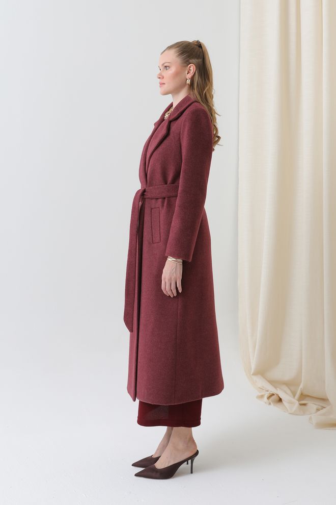 Puane Eleganten Bordo Ozek Kroj Enoprsni Plašč Oblačila na debelo 1