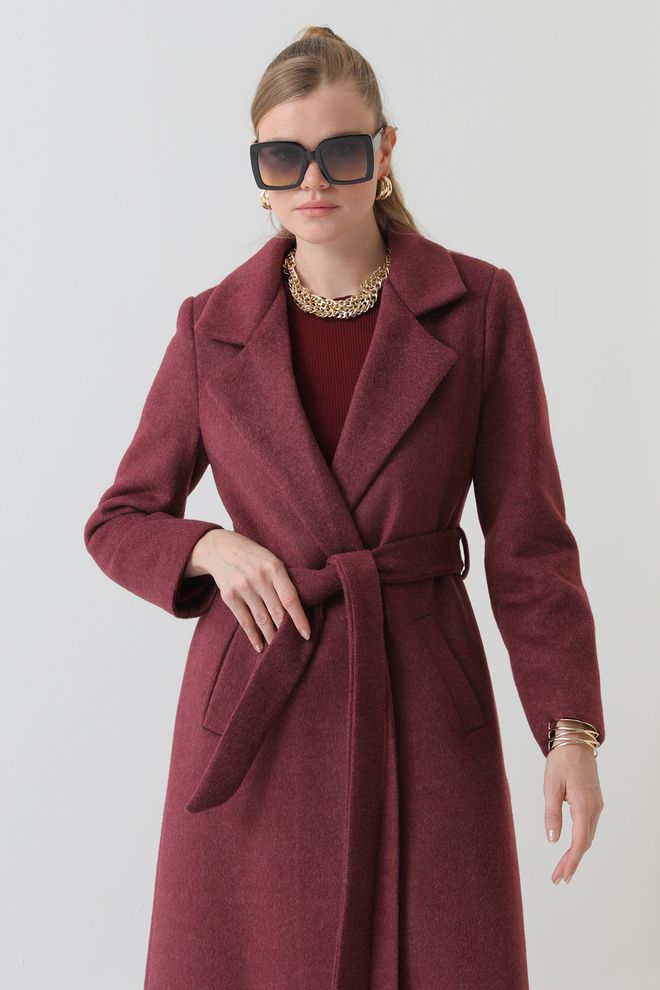 Puane Eleganten Bordo Ozek Kroj Enoprsni Plašč Oblačila na debelo Padec