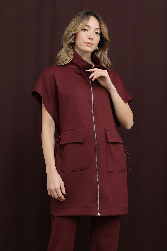 Puane Conjunto Vermelho Clarete Casual Desporto Roupa De Rua Roupas por atacado Modesto
