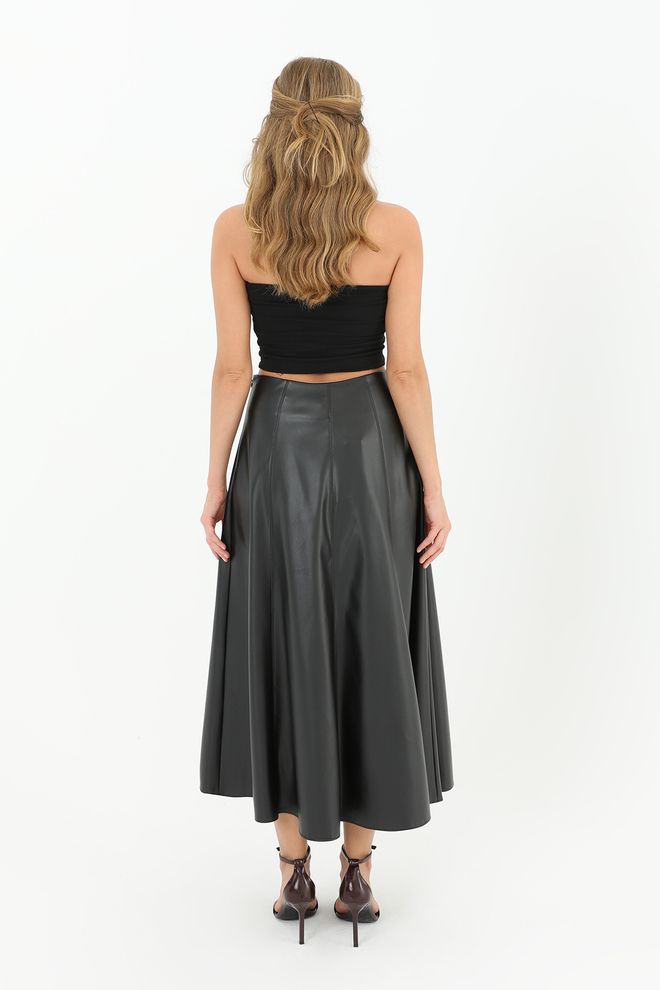 Puane Negro Elegante Glam Acampanada Midi Falda Ropa al por mayor 1