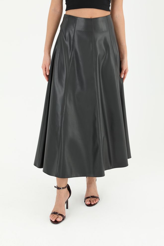 Puane Negro Elegante Glam Acampanada Midi Falda Ropa al por mayor Primavera