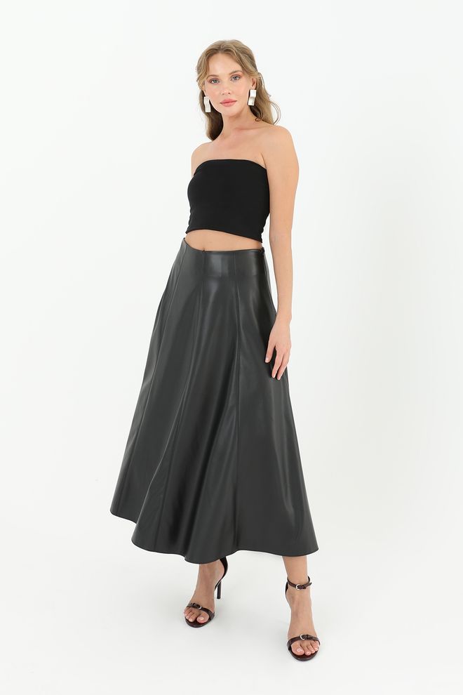Puane Negro Elegante Glam Acampanada Midi Falda Ropa al por mayor Cumpleaños