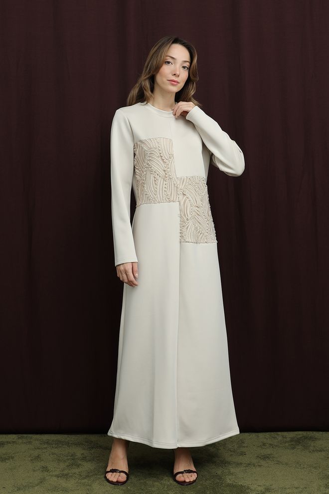 Puane Vestido Beige Elegante Modesto Formal De Línea A Ropa al por mayor Modesto