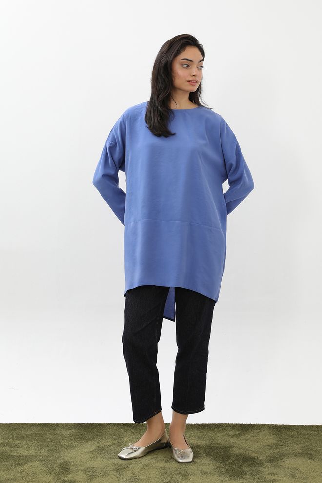 Puane Túnica Azul Modesta Talla Grande Con Cuello Redondo Ropa al por mayor Modesto