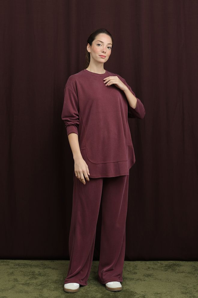 Puane Set Roșu Bordo Casual Sport Croială Supradimensionată Îmbrăcăminte cu ridicata Casual