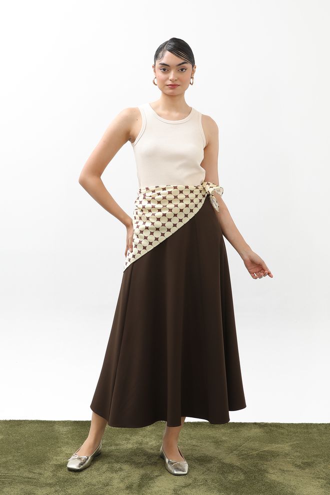 Puane Bruine A lijn Maxi Rok Met Hoge Taille En Striksluiting Groothandel Kleding Casual