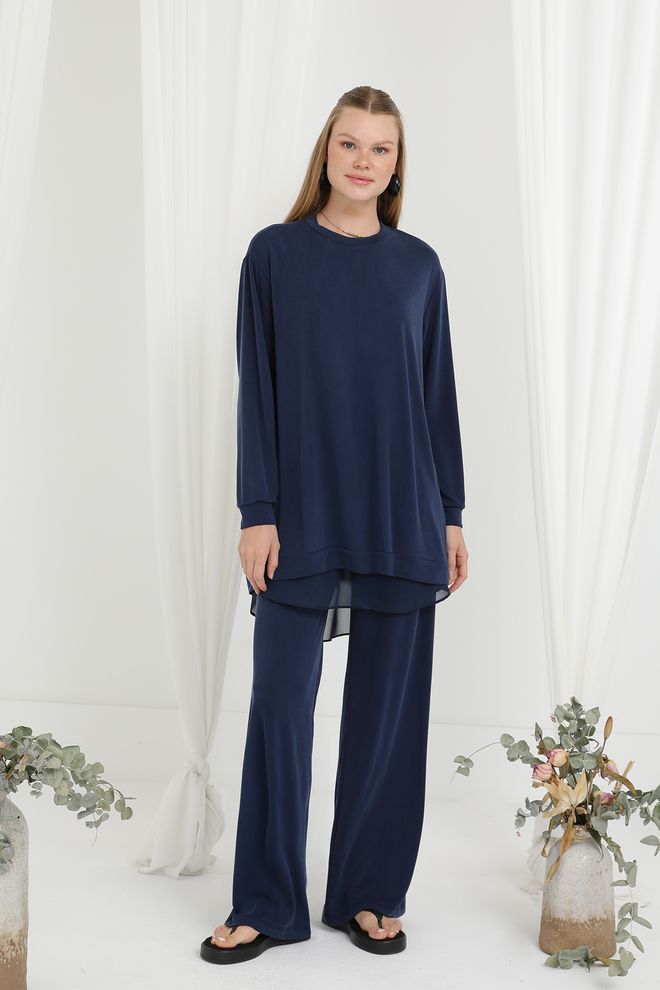 Puane Súprava Navy Blue Oversized Palazzo Veľkoobchod s oblečením Skromný