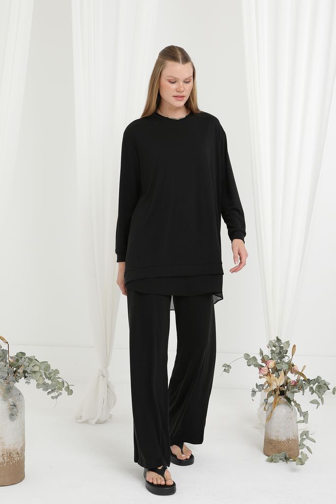 Puane Set Elegante Modesto Nero Abbigliamento all'ingrosso Modesto