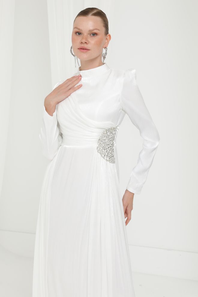 Puane Бяла Елегантна Рокля Тип Fit And Flare Дрехи на едро Скромна мода