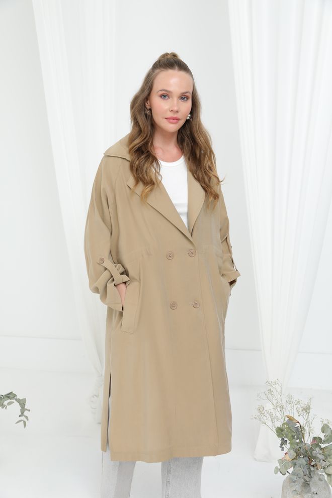 Puane Cappotto Beige Casual Elegante Vintage Retrò Abbigliamento all'ingrosso Casuale