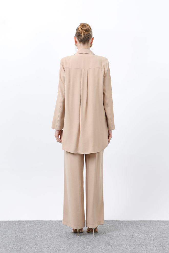 Puane Beige Elegant Formal Suit With Wide Leg Palazzo Pants Wholesale Clothing Spring