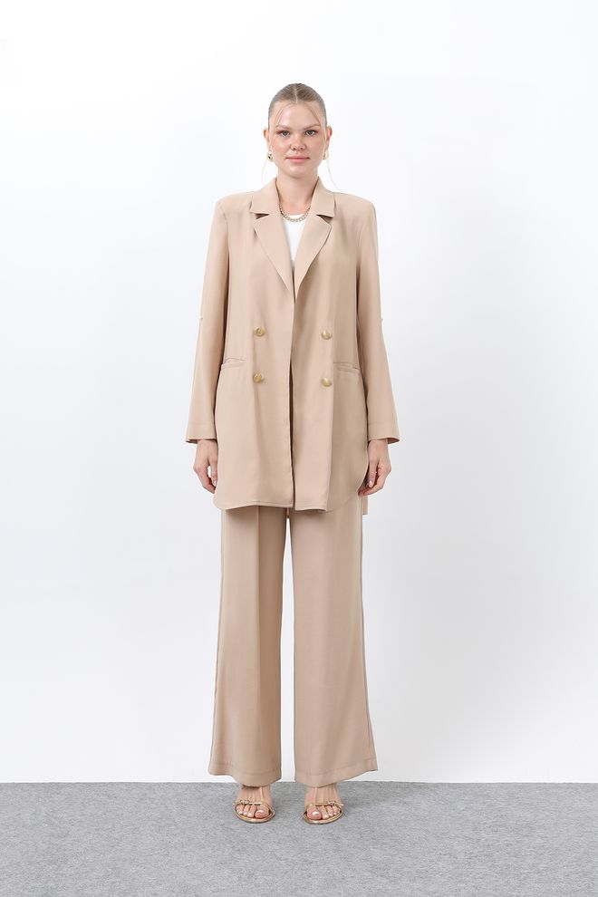 Puane Beige Elegant Formal Suit With Wide Leg Palazzo Pants Wholesale Clothing 1
