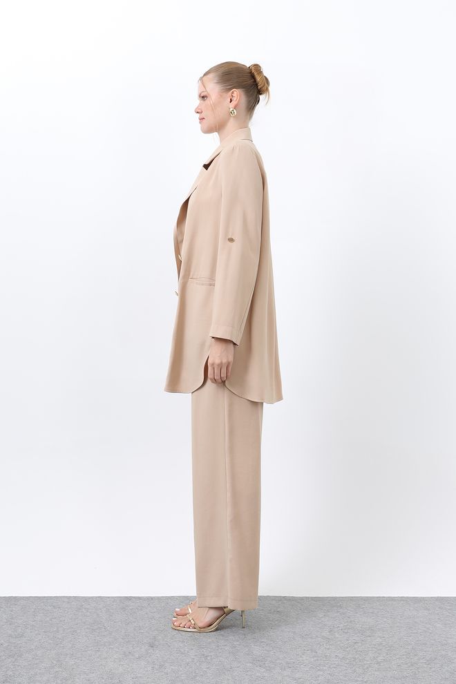 Puane Beige Elegant Formal Suit With Wide Leg Palazzo Pants Wholesale Clothing Work