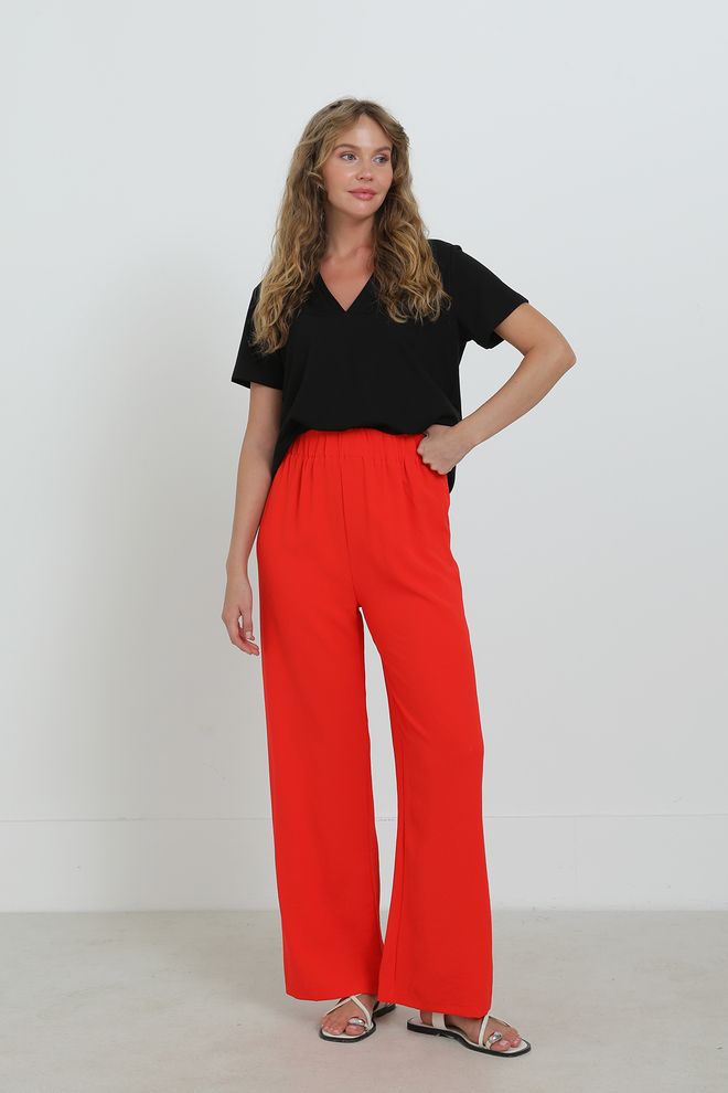 Puane Pantaloni Palazzo Rossi Eleganti Casual Abbigliamento all'ingrosso Casuale