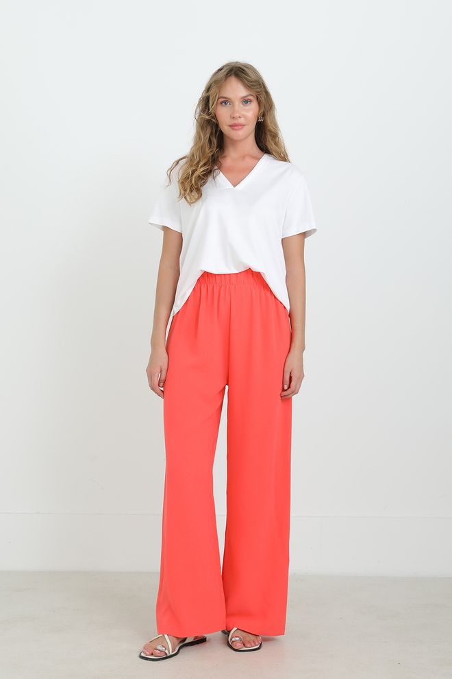 Puane Oranje Palazzo Broek Wijde Pijp Mid Waist Lang Groothandel Kleding Casual