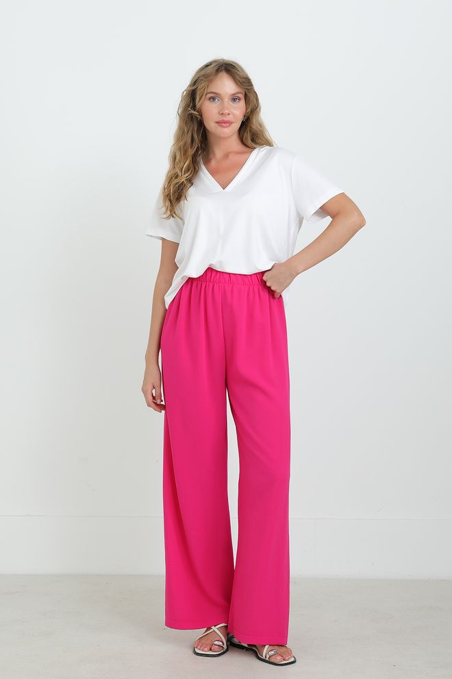 Puane Pantaloni Palazzo Fucsia Con Vita Alta E Gamba Larga Abbigliamento all'ingrosso Casuale