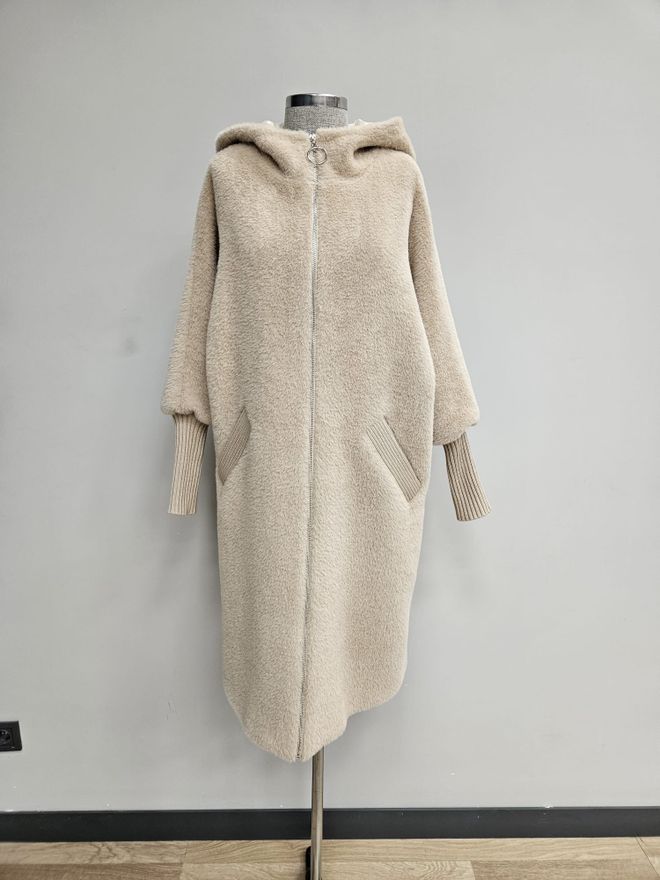 Puane Бежевое Пальто С Капюшоном И Свободным Кроем Оптовая продажа одежды Скромный