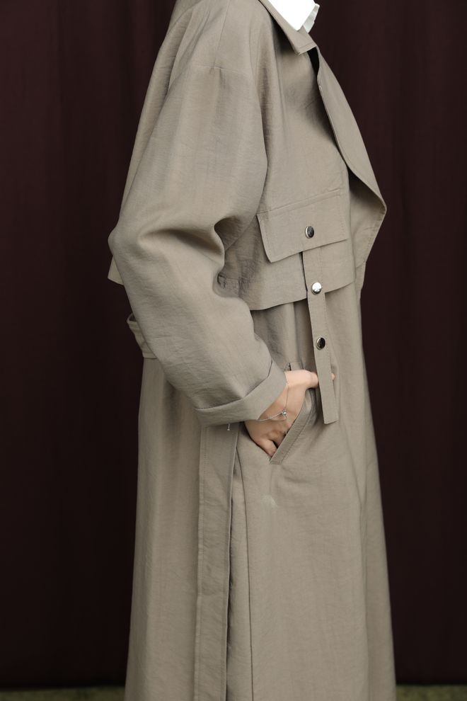 Puane Bež Trenčkot Eleganten Enoprsni Na Gumbe Oblačila na debelo 5