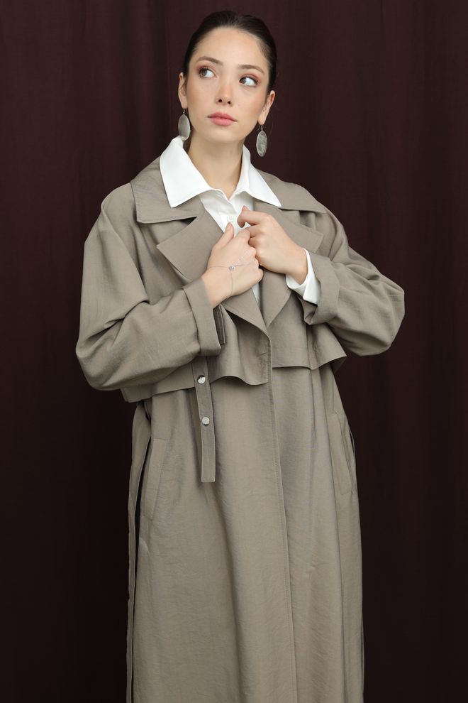 Puane Bež Trenčkot Eleganten Enoprsni Na Gumbe Oblačila na debelo 1