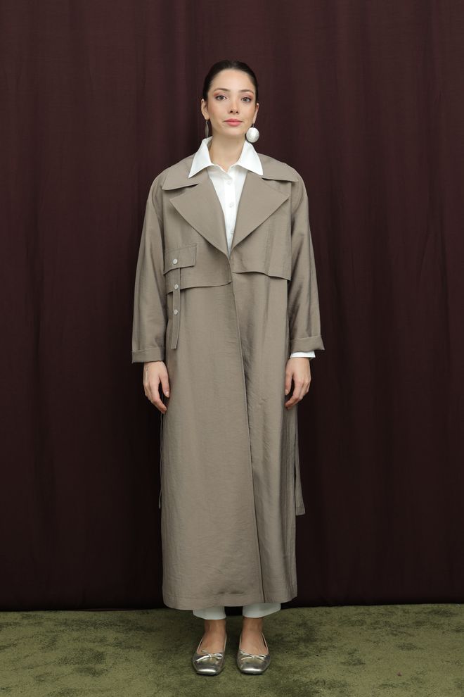 Puane Bež Trenčkot Eleganten Enoprsni Na Gumbe Oblačila na debelo Lounge