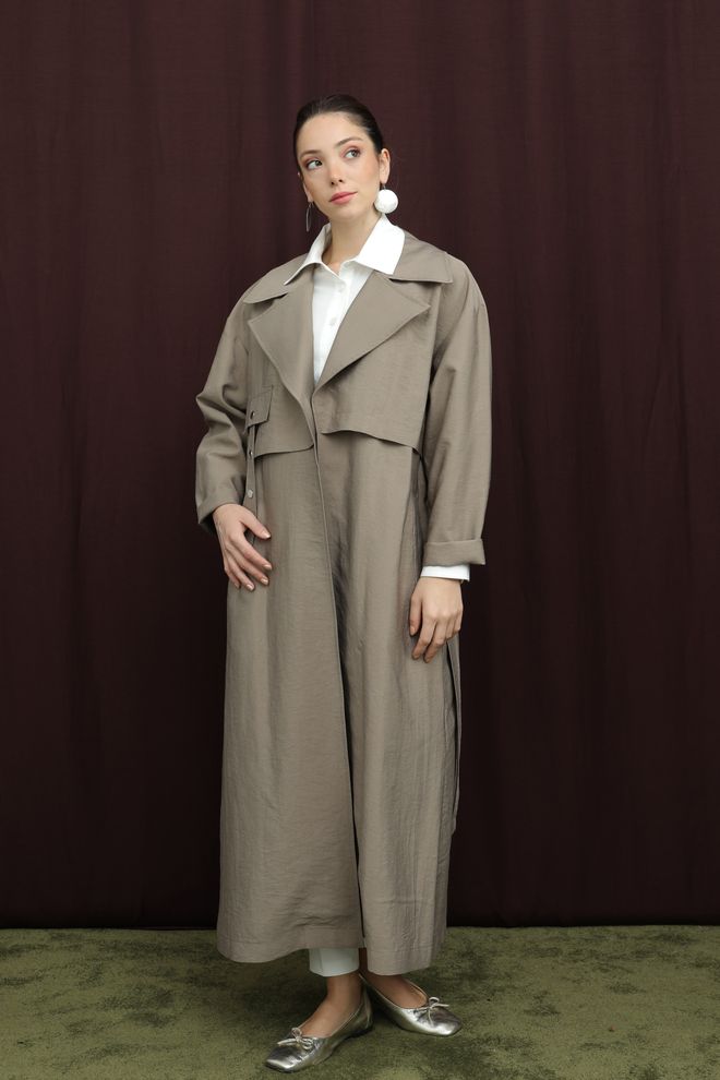 Puane Bež Trenčkot Eleganten Enoprsni Na Gumbe Oblačila na debelo Ležerno