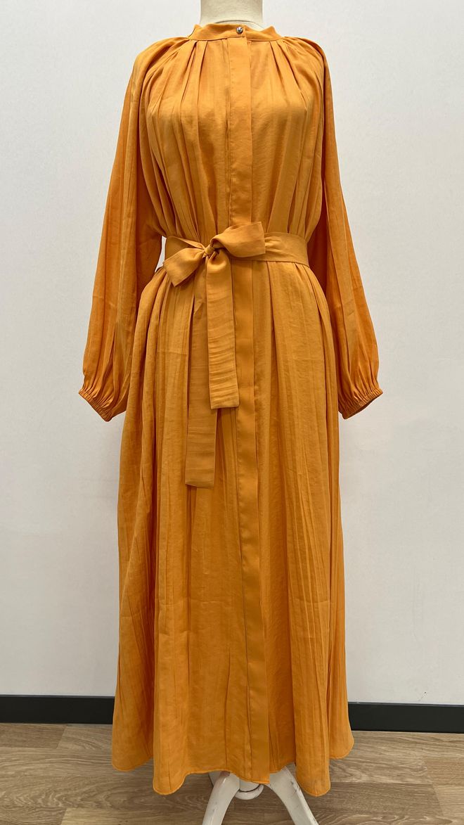 Puane Vestido Envelope Laranja Elegante Com Mangas Longas Roupas por atacado Modesto