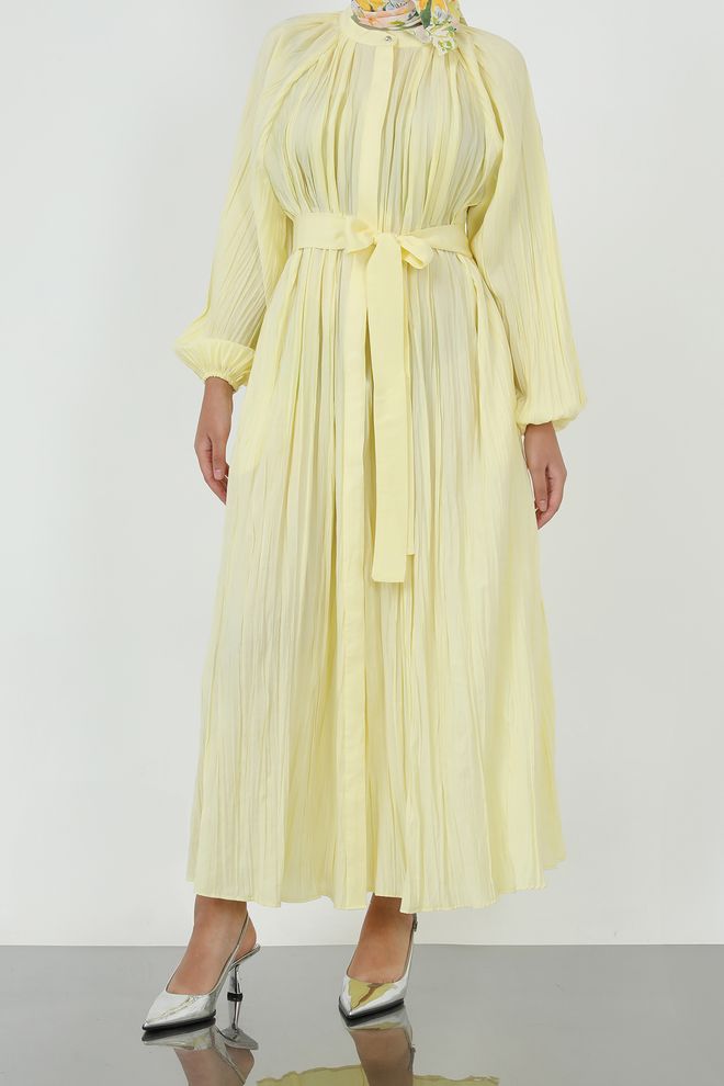 Puane Vestido Amarelo Elegante A Line Comprimento Até Ao Chão Roupas por atacado Modesto