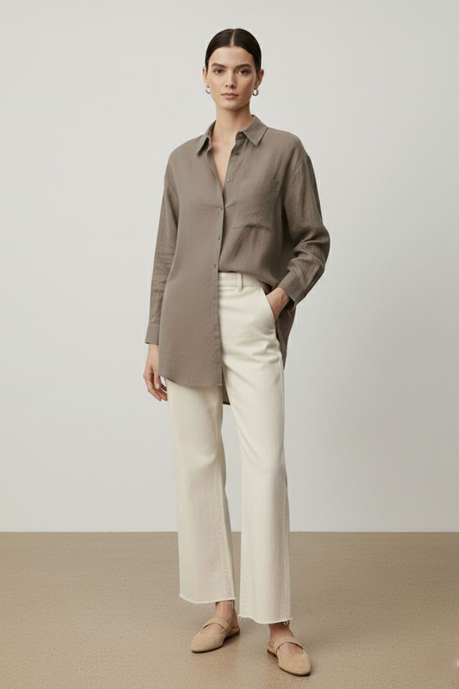 Puane Khaki Oversized Shawl Collar Shirt Wholesale Clothing 1