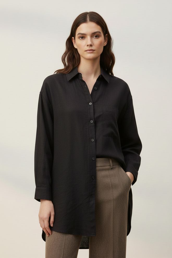 Puane Camisa Formal Negra Talla Grande Ropa al por mayor Casual