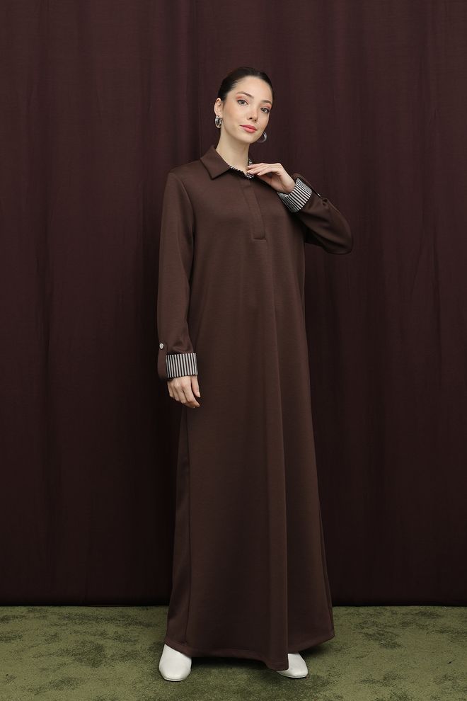 Puane Brązowa Skromna Sukienka Shift Z Kołnierzem Polo Hurtowa sprzedaż odzieży Skromny