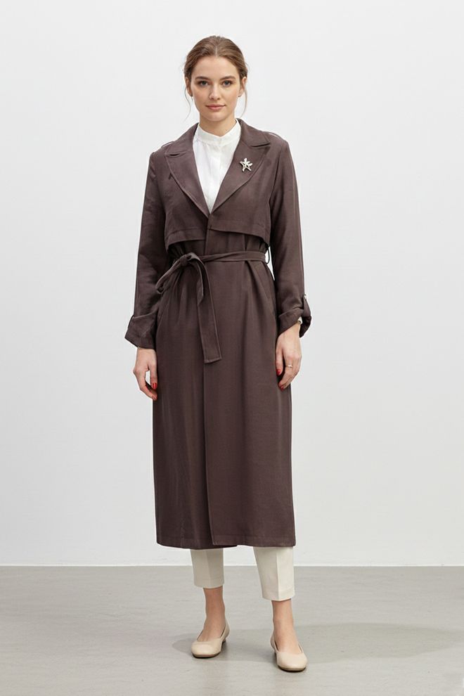 Puane Brown Elegant Modest Single Breasted Trenchcoat Wholesale Clothing Modest
