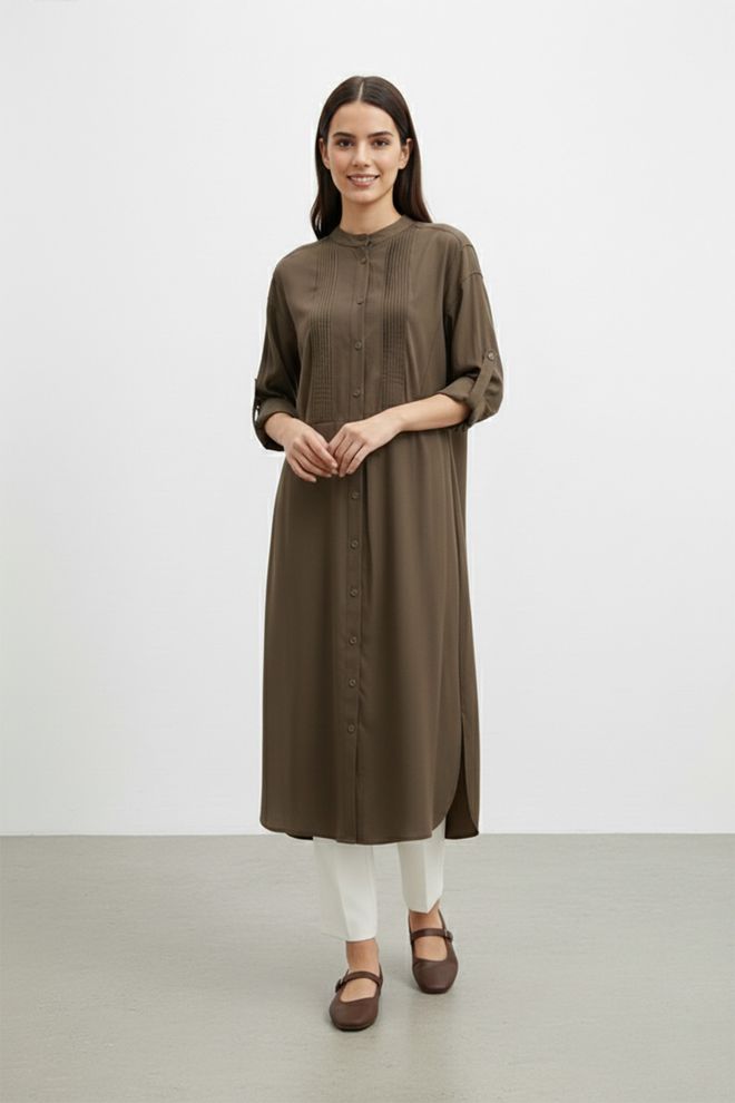 Puane Khaki Skromna Casual Elegancka Tunika Hurtowa sprzedaż odzieży Skromny