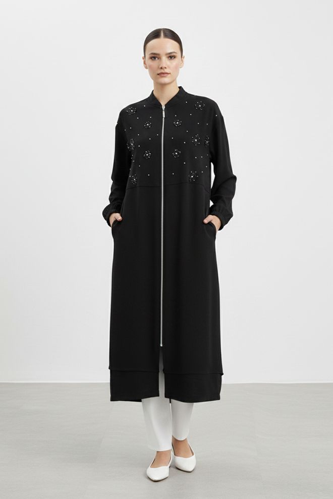 Puane Elegantni Crni Kardigan Sa Šljokicama I Šal Ovratnikom Veleprodaja odjeće Skroman