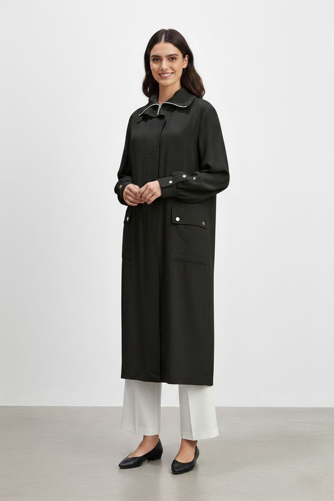 Puane Елегантно Черно Едноредово Дълго Палто Дрехи на едро Скромна мода