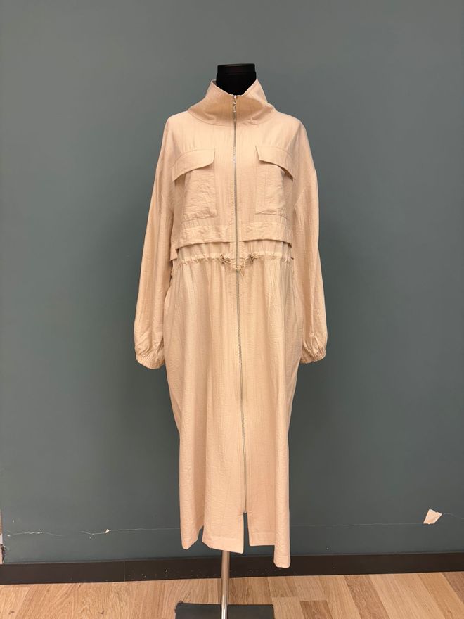 Puane Бежово Дълго Едноредово Палто С Висок Яка Дрехи на едро Скромна мода