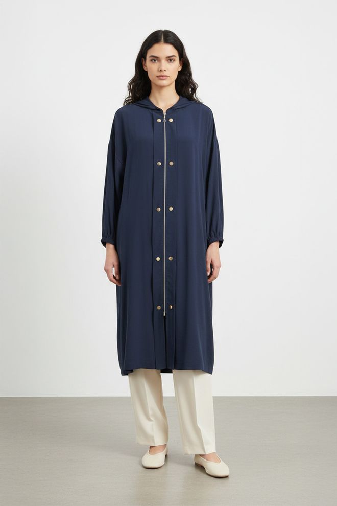 Puane Морскосиньо Жилетка С Качулка И Цип Дрехи на едро Скромна мода