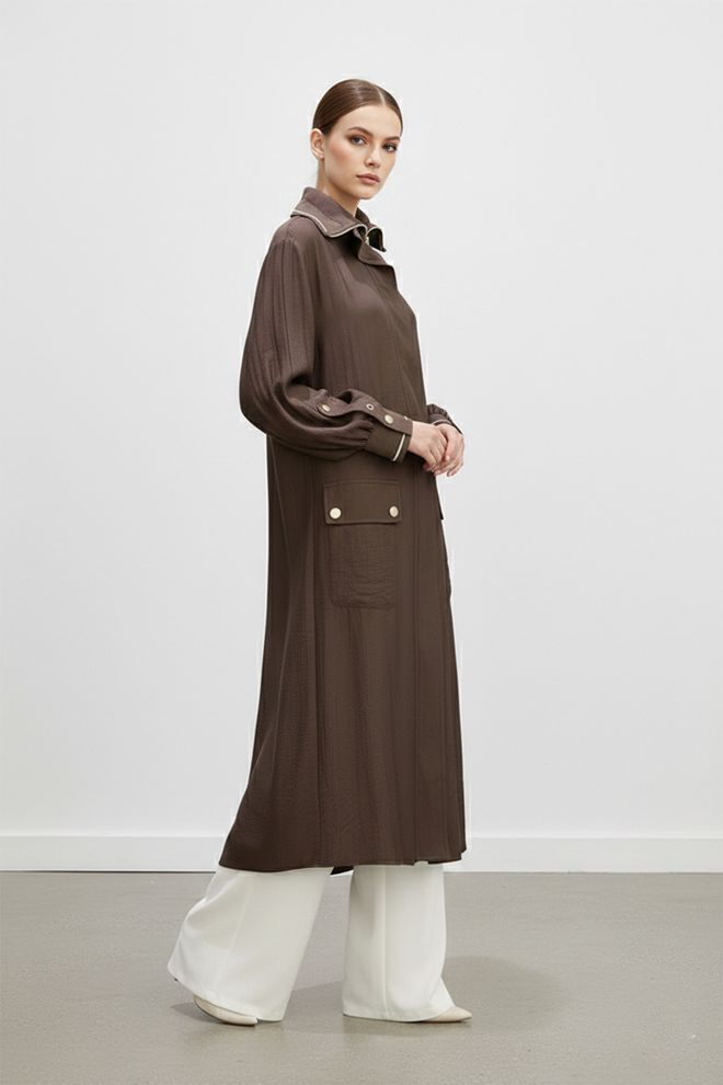 Puane Brown Elegant Single Breasted Coat Wholesale Clothing Work