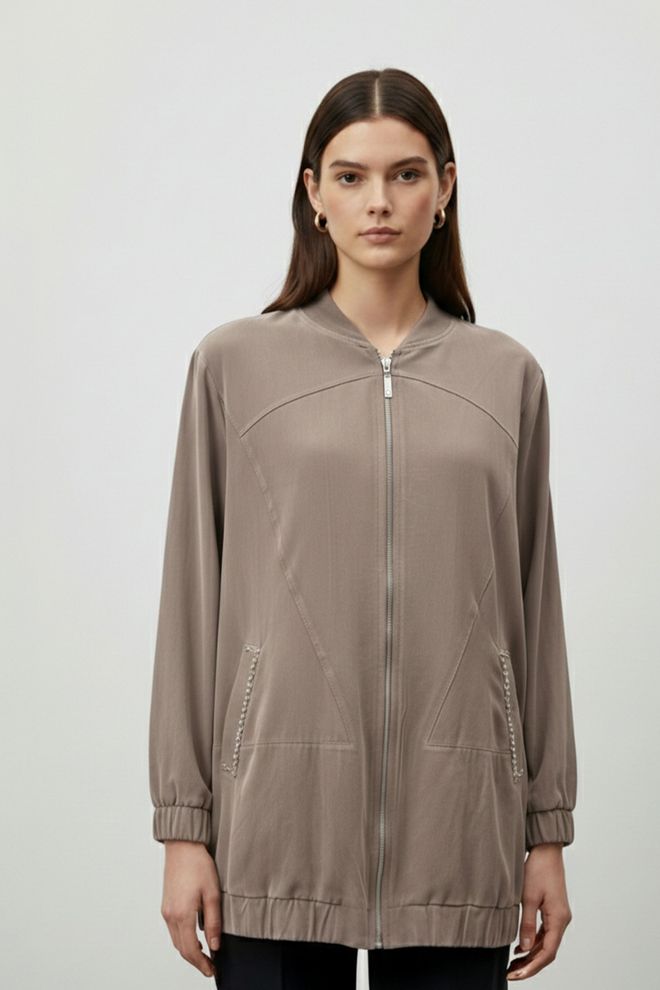 Puane Jaqueta Bomber Castanha Tamanho Grande Com Colarinho Roupas por atacado Casual